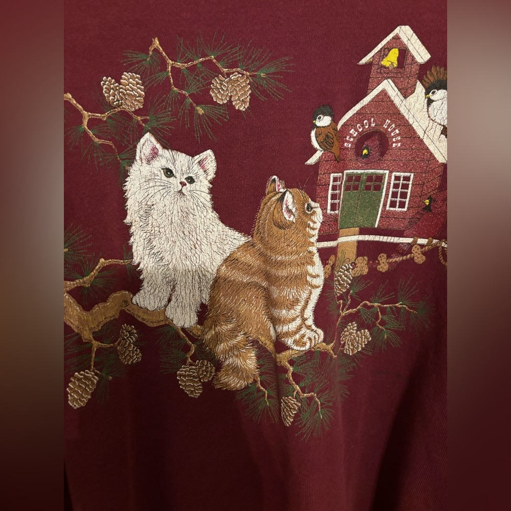 Vintage Burgundy Cat Sweatshirt - Picture 2 of 3